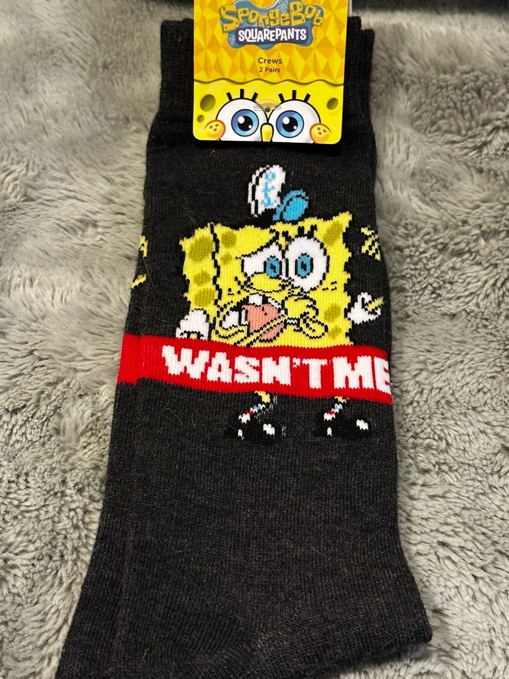 NWT SpongeBob SquarePants Unisex Crew Socks Shoe Sz 6.5 - 12 Black Yellow Gift